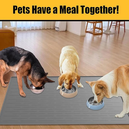 Large Dog Mat for Food and Water, 31.8"x23.8" Silicone Pet Feeding Mats, Waterproof Dog Bowl Mat with High Edges to Prevent Water and Food Spills, Black