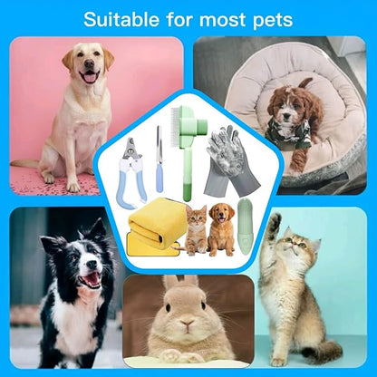 Cat&Dog Grooming Kit-6PCS for Cat Flea Comb, Dog Brush For Shedding,Pet Nail Clippers For Dogs,Pet Grooming Gloves, Dog Finger Toothbrush & Dog Bath Towel- Perfect Cat Grooming Supplies