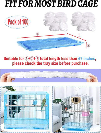 Disposable Bird Cage Liners - Clear Plastic Parakeet Liner Bags - 100 Pcs Universal Film for Finches, Canaries, Cockatiels