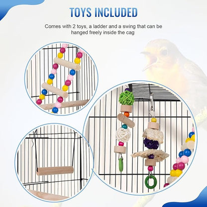 FDW 39 Inch Bird Cage Parakeet Cage with Play Top Rolling Stand & Easy Clean Pull-Out Tray Roof Top Parrot Cage for for Finches Canaries Parakeets Cockatiels & Other Small Birds, Black