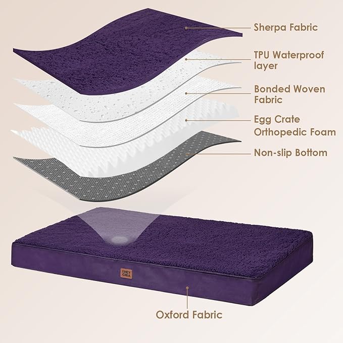 EHEYCIGA Orthopedic XL Dog Beds for Extra Large Dogs with Removable Washable Cover, Purple, 44x32