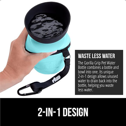 GORILLA GRIP Dog Water Bottle, Portable Water Bowl Dispenser for Dogs, 20 oz Leak Proof Pet Travel Squeeze Bottles Food Grade Silicone, Pet Stocking to Go Puppy Essentials, Turquoise