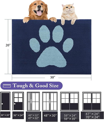 Buganda Dog Door Mat for Muddy Paws, Absorbent Dirt Trapper Non Slip Indoor Doormats, Washable Low-Profile Mat for Mud Dogs, Entryway Carpet for Inside Floor (40x32 Inches, Dark Blue)