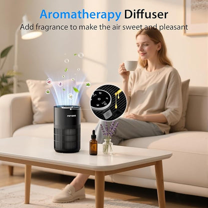Air Purifiers for Bedroom with H14 True HEPA, Quiet Air Cleaner With Sleep Mode Night Light, Small Air Purifier Covers Up to 1200ft², 360° Air Intake, 3 Speeds, Timer, Aroma Function, Black