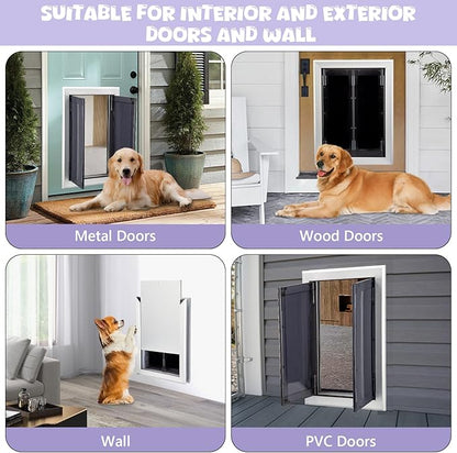 Sliver Pet Door with Panels, Aluminum Dog Door with Automatic Closing Magnetic Flaps, Large Doggie Door, Slide-in Panel & 4 Security Locks, Suitable for Doors, Screen and Wall