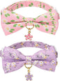 2 Pack Cat Collars, Removable Bowtie, Floral Pattern, Safety Breakaway Clasp, Adjustable for Cats.(Adult Cat, Purple and Pink dasiy)