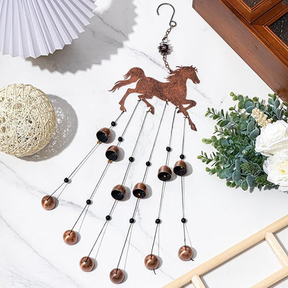 24 Inch Metal Wind Chimes Decor for Outside Garden Birthday Gift for Women Men Bronze Windchimes Pet Memorial Gift with 12 Bell for Patio Yard Lawn Housewarming Front Yard(Horse)