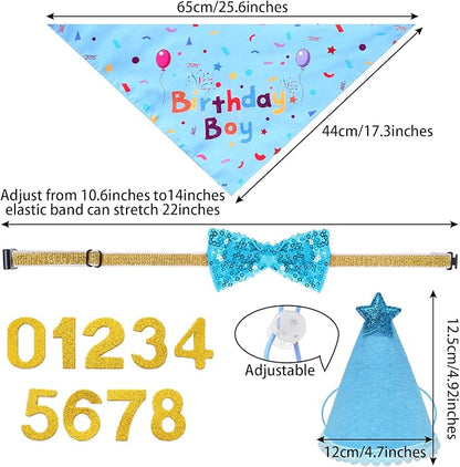 hoyuwak Dog Birthday Party Supplies Girl Boy Dog Birthday Bandana Bow Hat with Numbers for Small Medium Large Pets