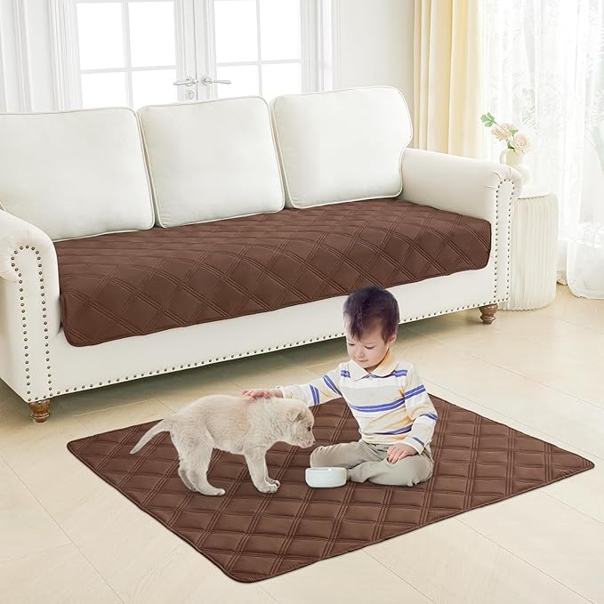 Smiry Waterproof Dog Bed Cover Blanket 68x82, Soft Reversible Pet Blanket, Washable Leakproof Cats Dogs Couch Cover for Sofa, Couch, Furniture, Brown/Beige
