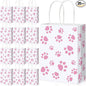 Blulu 20 Pcs Puppy Dog Paw Gift Bags with Paper Twist Handles, Dog Gift Paper Paw Treat Goodie Bags for PET Treat Party Favor, 6.3 x 3.1 x 8.6 Inch(White Backing, Pink Paws)