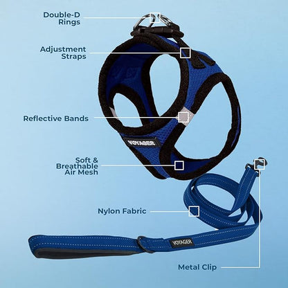 Best Pet Supplies Voyager Step-in Air All Weather Mesh Harness and Reflective Dog 5 ft Leash Combo with Neoprene Handle, for Small, Medium and Large Breed Puppies - Royal Blue/Black Trim, XXX-Small