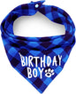 AnF Birthday Plaid Dog Bandana and Triangle Dog Scarf - Soft Cotton, Dual Layer, Washable Bandanas with Adjustable Button for Girls & Boys - Small to X-Large Dogs