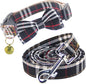 Yizepet Dog Collar and Leash Set-Plaid Puppy Collar with Bow Tie - Adjustable pet Collar for Dogs with Bell, Stylish Pattern for Small Medium or Large Boy and Girl Dog