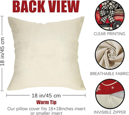 Fahrendom Merry Christmas Decorative Throw Pillow Covers 18 x 18 Set of 4, Xmas Tree Truck Joy to The World Porch Patio Outdoor Pillowcase, Winter Holiday Snowflake Sofa Couch Cushion Case Home Decor