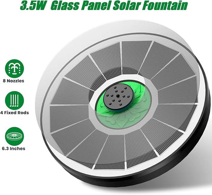 Yzert Solar Fountain for Bird Bath Glass - No Battery, 3.5W Solar Bird Bath Fountains Green Flower with 4 Fixed Rods & 7 Nozzles, Solar Powered Water Fountain for Outdoor, Pond, Pool, Garden