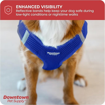 Downtown Pet Supply Step in Dog Harness for Small Dogs No Pull, Large, Blue - Adjustable Harness with Padded Mesh Fabric and Reflective Trim - Buckle Strap Harness for Dogs