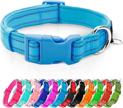 azuza Reflective Dog Collar,Soft Neoprene Padded Pet Collar with ID Tag Ring,Adjustable for Puppy and Small Dogs,Sky Blue,XS