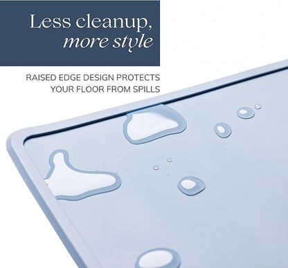Remy+Roo Dusty Blue Silicone Dog Food Mat for Pet Bowl | 100% Waterproof | Non-Slip | Dishwasher Safe