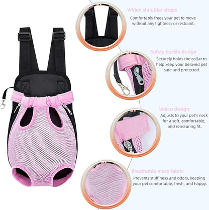 Pet Dog Carrier Backpack, Portable Breathable Mesh Chest Carrier, Polyester Woven Double Shoulder Pet Bag for Outdoor Adventures (Pink, X-Large)
