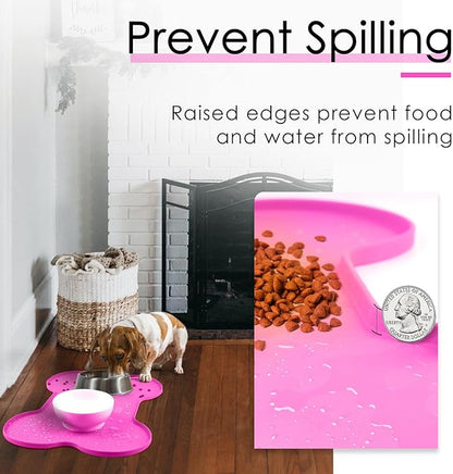 Super Design Dog Food Mat Dog Bowl Mat for Food and Water Silicone Non Spill Cat Feeding Mat Puppy Placemat Waterproof - 20.5" x 14.5", Rose