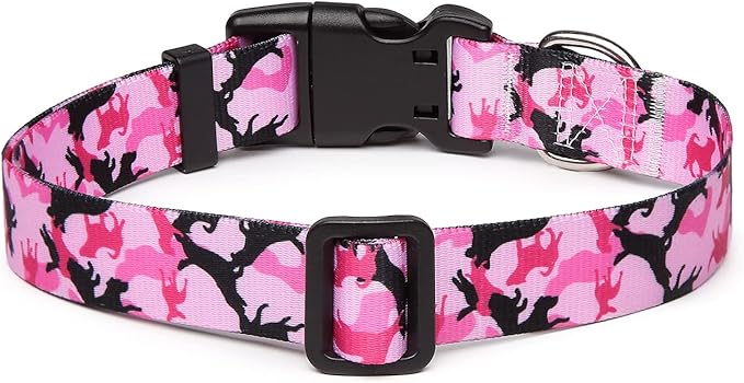 Mercano Adjustable Dog Collar - Special Design Patterns, Soft Nylon Comfortable Durable Pet Collar for Small Medium Large Dogs (S, Dog Camouflage Pink)