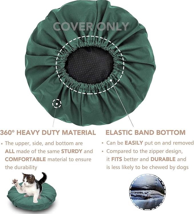 Dog Bed Cover Waterproof Replacement Machine Washable Covers for Dog Bed Heavy Duty Scratch Resistant Mattress Protector Pet Bed Round 30x30 Inch Cover Only Dark Green