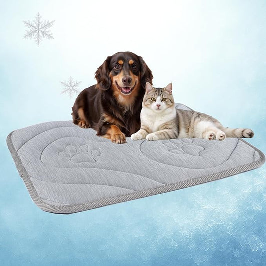 Dog Cooling Mat, Reversible Cool & Warm Pet Orthopedic Pad, Thick Mat for Summer & Winter, Machine Washable, Portable for Crate, Kennel, Bed, Floor, Sofa, Car (Cool Grey, Small: 24" x 18")