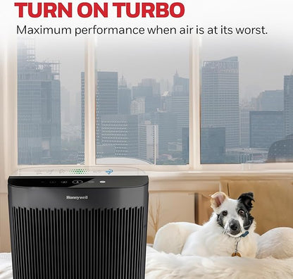 Honeywell HEPA Air Purifier for Home, 2423 Ft² Rooms in 1 hour, Air Quality Monitor, Auto Mode, Reduces Allergens, Dust, Pollen, Pet Dander, Odors, Smoke, Black, HPA5300B