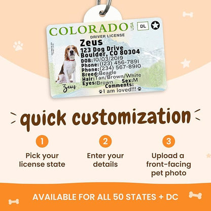 PawFurEver Personalized Dog Driver License ID Tag for Dogs & Cats - Custom Pet License Dog ID Tags Personalized Heavy Duty with Name, Photo & Phone Number, 50 States + DC (Indiana, Wallet Card)