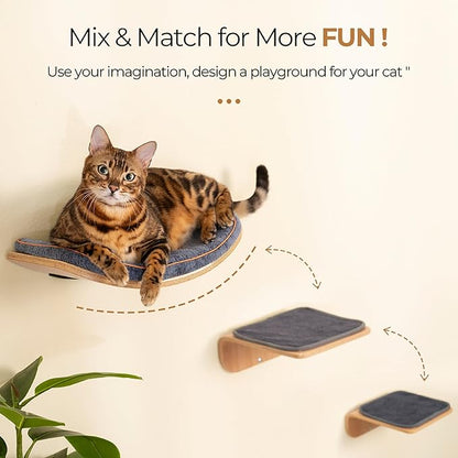 Cat Wall Shelves for Cat Wall Steps, Perch, Ladder, Wooden Floating Modern Mounted Space Saving Furniture with Scratching Cushion Removal Cover for Climbing, Jumping and Sleeping(Steps)