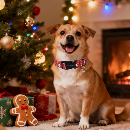 Christmas Dog Collar, Unique Style Paws Santa Claus Dog Collar for Christmas Comfortable Red Pet Collar with Lightweight Plastic Buckle for Holiday, Fancy Dog Gift