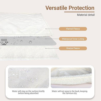 Waterproof Dog Blanket for Large Dogs - Reversible Washable Pet Blanket, Soft Sherpa Fleece Furniture Protector, Cat Throw Bed Couch, Cream,50"x60"