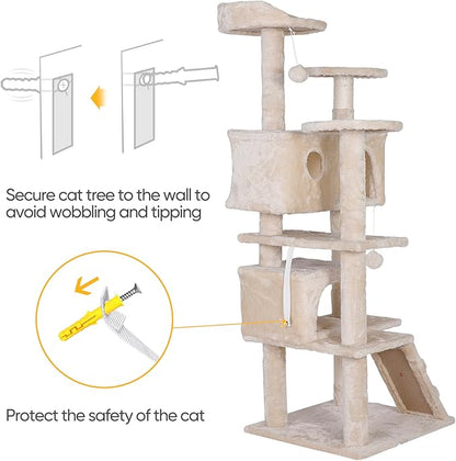 Premium Cat Tree 54-Inch Tall, Large Cat Condo Furniture with Sisal Posts and Plush Platforms, Luxury Lounger and Scratch Post for Happy Indoor Cats (Beige)