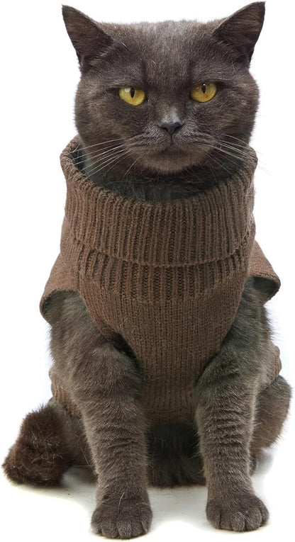 Stretchy Cat Sweater - 17 Colors & 6 Sizes | Snug Winter-Ready Knit for Boy/Girl Cats & Kittens (Brown, Large)