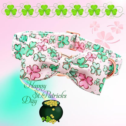 Lionheart glory Dog Bow Collar St. Patrick's Day Dog Collar for Small Dogs, Adjustable Green Collars Lucky Clover Shamrock Dog Collar with Bowtie Pet Collar Bows