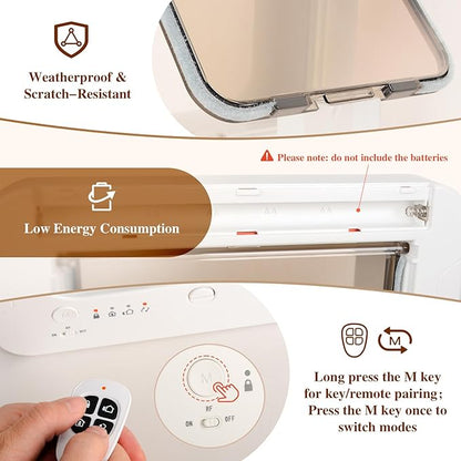Smart Cat Door for Interior & Exterior, Flap Opening is 7.67’’ (H) by 7'' (W), RFID Cat Pet Door with 3 RFID Collar Sensor Keys & 1 Remote & 4 Way Locking Cat Flap, Automatic Opening Cat Door ﻿(White)