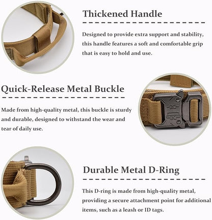 Tactical Dog Collar, Adjustable Military Training Nylon Dog Collar with Control Handle and Heavy Quick-Release Metal Buckle for Small Medium Large Dogs, Brown XXL