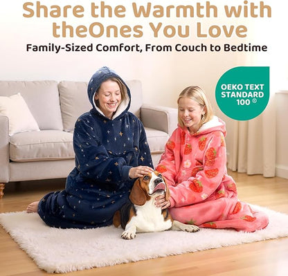 Mewaii Wearable Blanket Hoodie for Adults, Warm Sherpa & Soft Flannel Long Sweatshirt with Giant Pocket, Cozy Gifts for Women