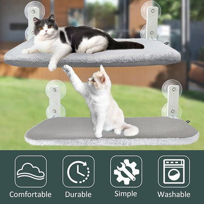 Sunhoo Cat Window Hammock Perch Cordless Perches Window Sill Seat Bed Foldable Stable Lounger Upgraded Suction Cup Easy Assembly Indoor Cats Kitty Shelf Hold Up to 55lbs (Light Gray, M)