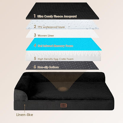 EHEYCIGA Large Dog Bed Memory Foam for Crate, Orthopedic Dog Bed Large Size Dogs with Washable Removable Cover, Waterproof Pet Sofa Couch with Nonskid Bottom, 35x22x6, Black