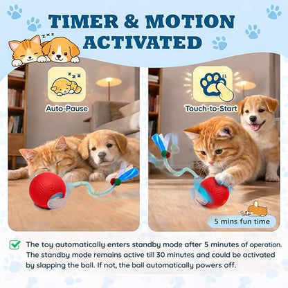 GlowPounce Interactive Rolling Ball Toy for Indoor Cats & Small Dogs – Motion-Activated Smart Moving Ball with LED Lights – Rechargeable Automatic Play Toy for Cats, Kittens & Puppies