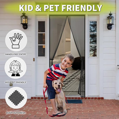 Magnetic Screen Door - Fits Door Opening 36x96 in, Actual Screen Size 38x97 in, Hands Free Mesh Partition,Heavy Duty Screen Door Mesh Curtain Keeps Bugs Out, Frame Hook & Loop, Pet and Kid Friendly
