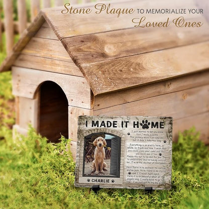 Personalized Polychromatic Rock Plaque: 'I Made It Home' - Memorial Stone Gifts for Loss of Your Beloved Pet, Sentimental Dog and Cat Grave Markers in Our Hearts, House Decoration