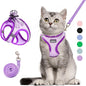 Cat Harness and Leash Set, Soft and Breathable Vest with Reflective Strip, Escape Proof Kitten Harness, Easy to Wear for Cats Walking and Traveling (Purple, S)