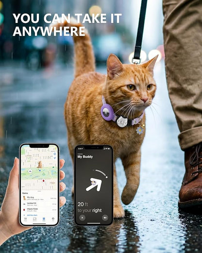 Cute Floral Breakaway Cat Collar with QR Code ID, Cotton Kitten Collar with Bell & AirTag Holder, Adjustable Safety Collar for Cats,Pastoral Style with airtag Holder(Pink)