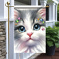 Cute Kitty Garden Flag 12x18 Inch Bling Rhinestone Cat Face Banner Double Sided Kitten Yard Decor for Cat Lovers, Spring Summer Outdoor Decoration