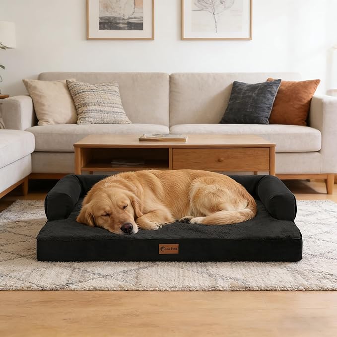 Orthopedic Dog Beds for Extra Large Dogs, Waterproof Egg Crate Foam XL Dog Bed with Sides 45x35Inch, Big Dogs Couch Beds with Removable Washable Cover and Nonskid Bottom, Black
