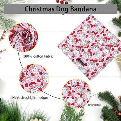 ARING PET Christmas Dog Bandanas, Pink Santa Claus Holiday Pet Bandana Scarf Triangle Bibs for Puppy Small Medium Large Boy Girl Dogs Cats-L