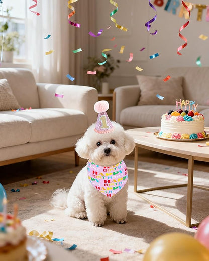 PET SHOW Small Dog Birthday Party Hat for Pets 1-Year-Old Birthday Party Cat Kitten Headband Hats Grooming Accessories Pink Set