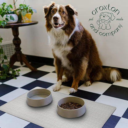 CROXTON & CO. Non-Slip Faux Leather Pet Feeding Mat for Dog Bowls | Large Bowl Mat for Food and Water | Durable, Easy-to-Clean Pet Food Mat for Floors | Size: 16.5"x28"